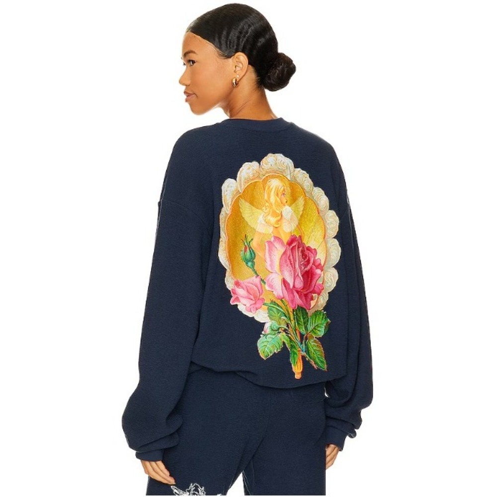 Boys Lie Blue Terry Cloth Angel Rose Graphic Sweatshirt S/M